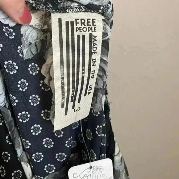 Free People Black Floral Midi Dress Crochet Chest - Picture 14 of 14